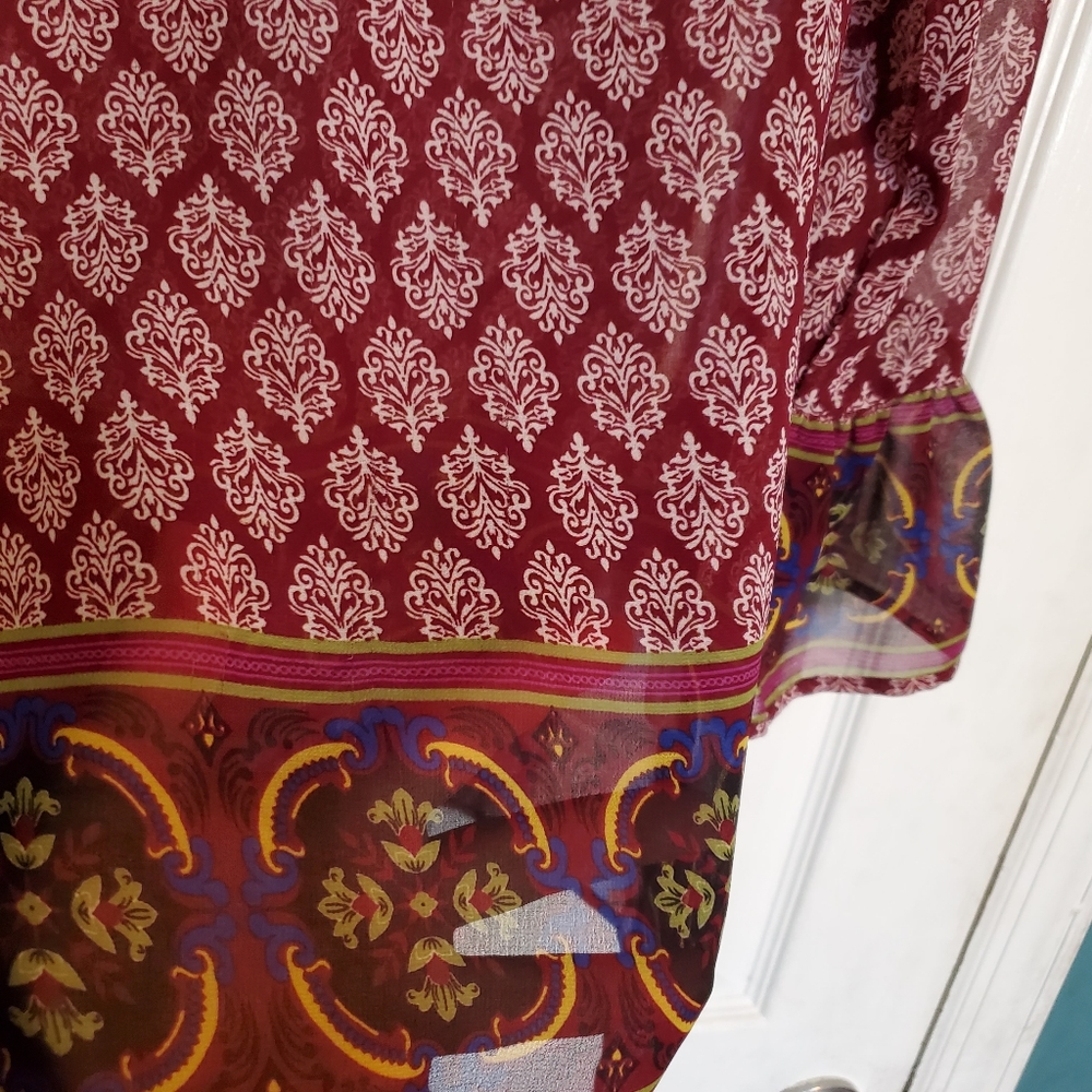 Young Threads Maroon Pattern Ruffle Bell Sleeve T… - image 4